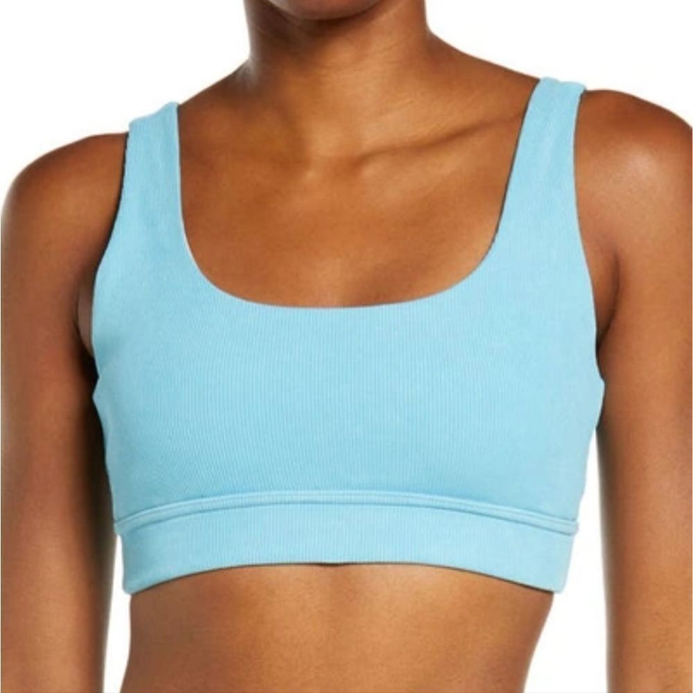 New Zella Live In Rib Sports Bra Dolphin Blue Yoga medium support breathable XL